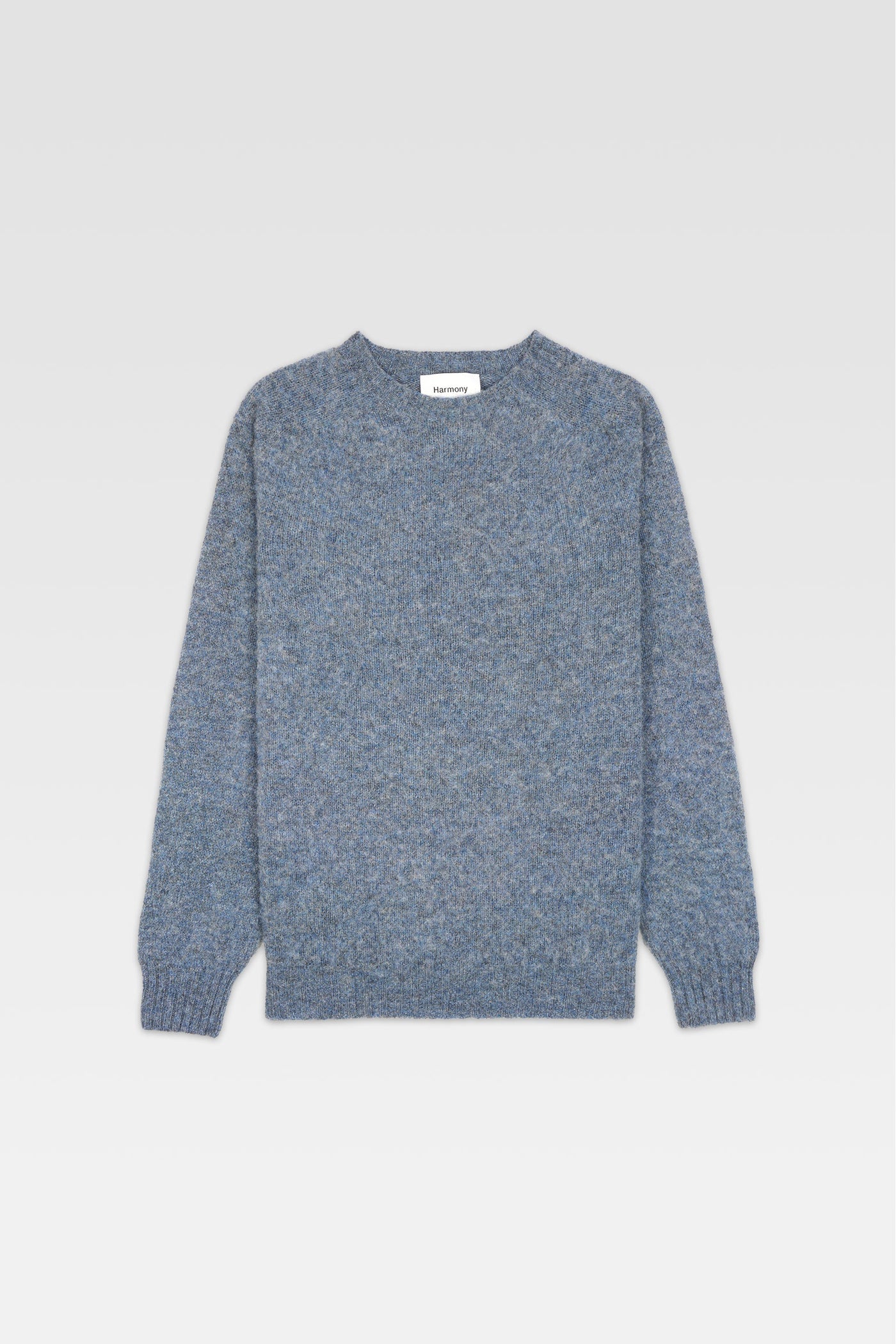 Blue Grey Knitted Shaggy-Dog Crewneck Sweater – Harmony Paris