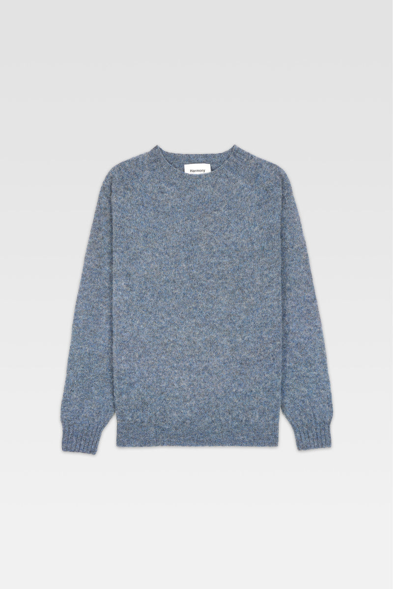 Blue Grey Knitted Shaggy-Dog Crewneck Sweater – Harmony Paris