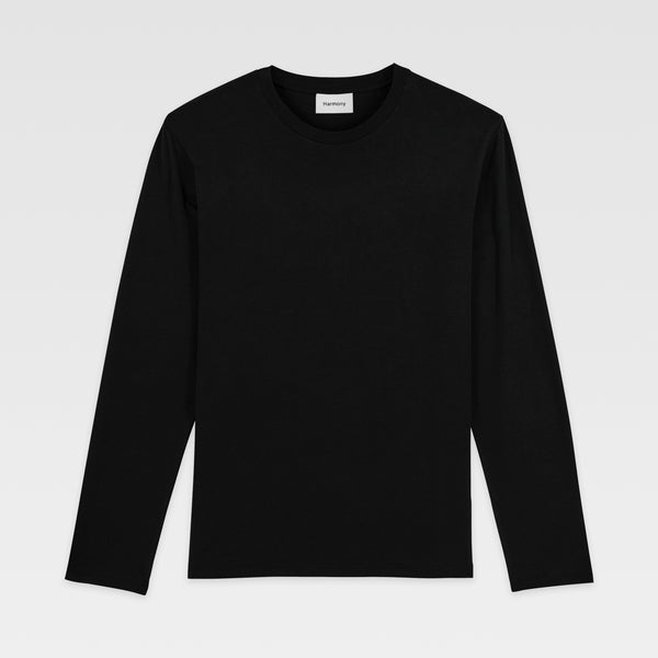 Black Essential Cotton-Blend Long Sleeve T-Shirt – Harmony Paris
