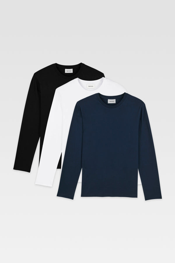 Long Sleeve T-Shirt Pack (3 for 2) - Black, White, Navy